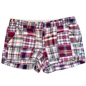 J. Crew Madras Plaid City Fit Multicolor Wine Yellow Blue Pocket Shorts Womens 4
